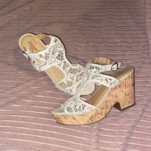 American Eagle Lace Chunky Heel w/ Buckle Ankle Strap- Platform Base